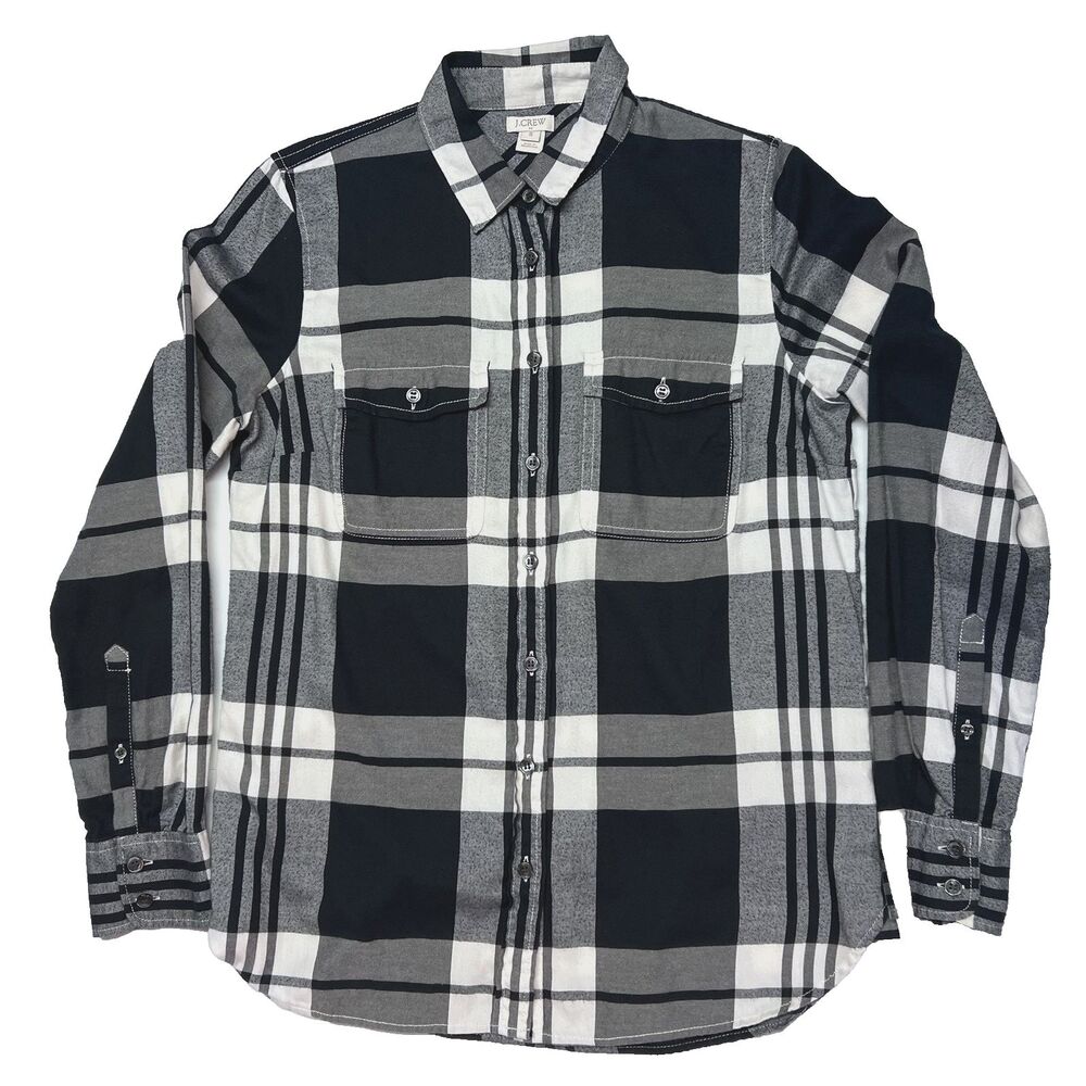 J Crew Women’s Plaid Flannel Button Up Long Sleeve Shirt Small Black Off White